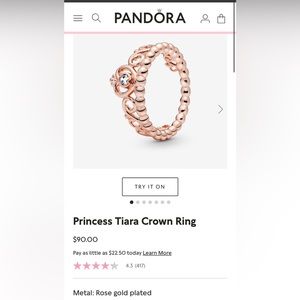 COPY - Pandora rose gold plate princess tiara crown ring size 5